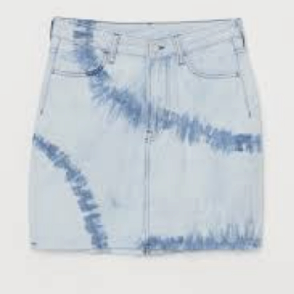H&M NEW Tie Dye Raw Hem Denim Skirt Size 14
